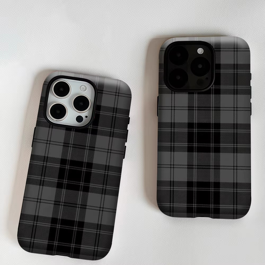 Robuste doppelschichtige Handyhülle von Potdemiel mit Karomuster für iPhone 17 16 15 14 13 Pro Max Plus in Schwarz-Grau mit Magnetfunktion - Bild 6