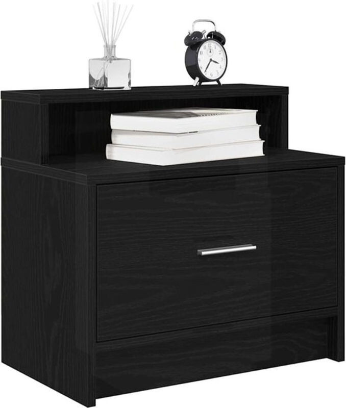 Vidaxl Nachttisch mit Schublade in Schwarz und Eichen-Optik, Modern, B: 51 cm, T: 31 cm, H: 47 cm - Bild 1
