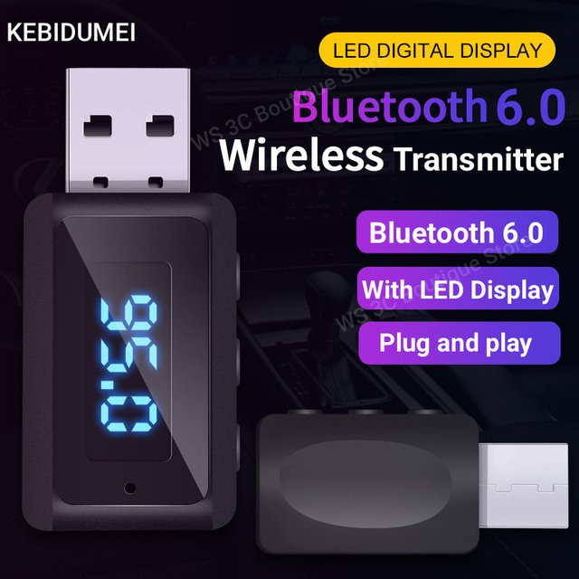 Kebidumei Bluetooth 6.0 FM Transmitter USB Wireless Adapter mit LED Display in Schwarz für Auto Audio und Freisprechen - Bild 1