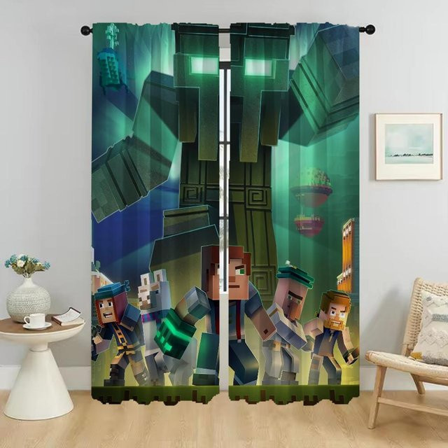 Minecraft Verdunkelungsvorhang für dein Zimmer, 2 Paneele, Grün, B: 107 cm, H: 160 cm - Bild 1