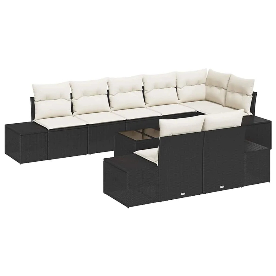 vidaXL Garten-Sofa-Set 9-teilig aus Poly Rattan in Schwarz und Creme mit Kissen und Tisch in U-Form - Bild 2