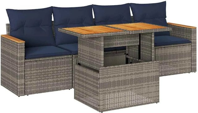vidaXL 5-tlg Garten-Sofagarnitur aus grauem Poly-Rattan mit Kissen und Stauraum - Bild 1