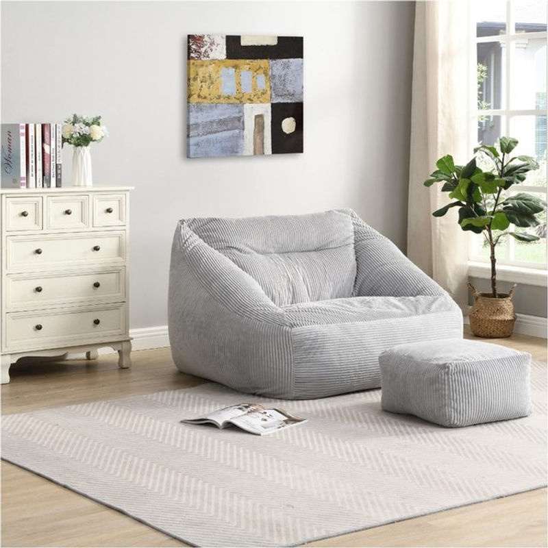 HOME DELUXE Sitzsack COZY mit Hocker in Hellgrau aus Cord und Samt - Bild 4