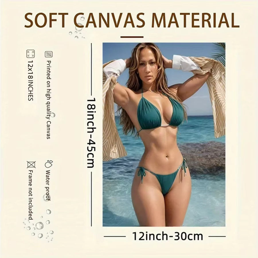 Bright Beach Art Wanddekoration Grünes Bikini und Streifenhemd Canvas Motiv in Grün und Rot, Breite: 30,48 cm, Höhe: 30,48 cm - Bild 2