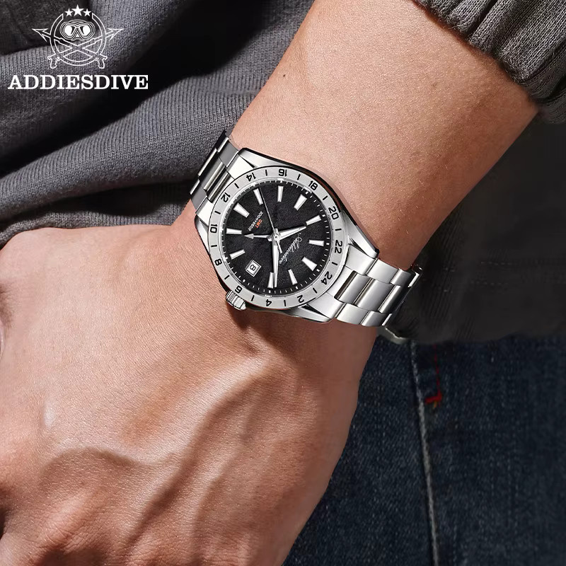 ADDIESDIVE GMT Quarz-Armbanduhr, Edelstahl, Saphirglas, Herren - Bild 4