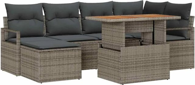 7-tlg. vidaXL Garten-Sofa-Set in L-Form aus Poly-Rattan mit Polsterung und Speicherfunktion, Grau - Bild 1