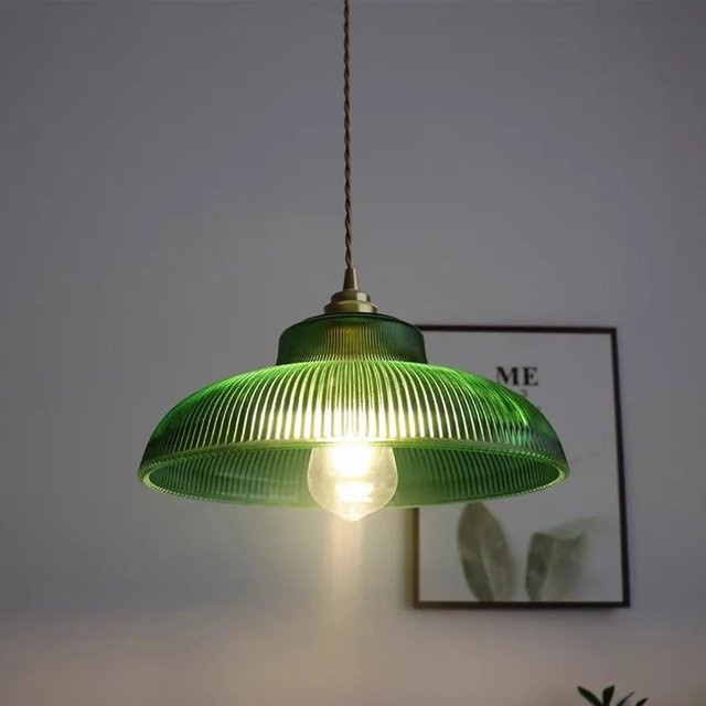DARHYN Vintage Glas Pendelleuchte in Grün mit Gold/Messing für Wohnzimmer, Flur, Schlafzimmer und Esstisch - Bild 1