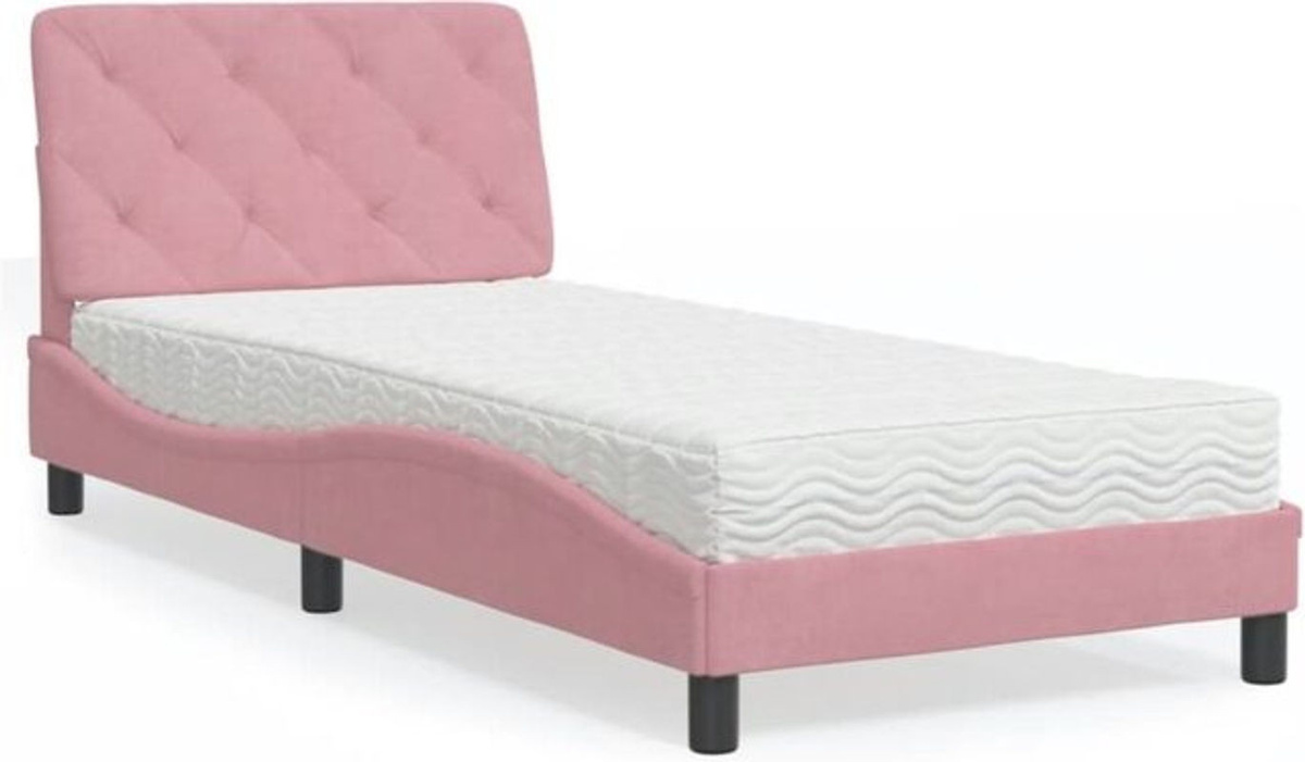 Modernes Polsterbett mit Matratze von vidaxl in Rosa und Weiß aus Samt, B/T/H: 200 x 80 x 85 cm - Bild 1