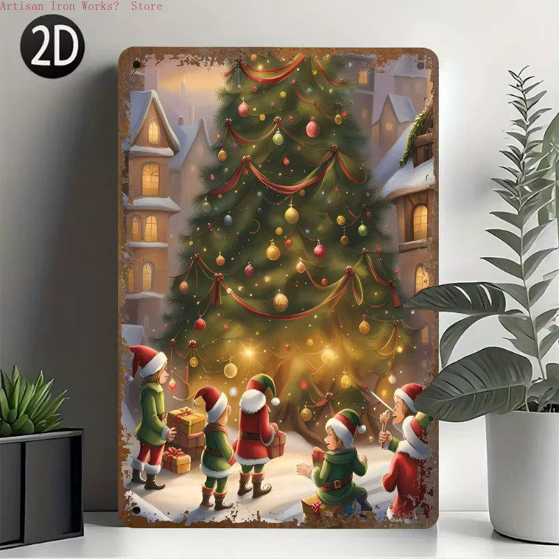 6er-Set Vintage Weihnachtsmann Metallblechschilder von Potdemiel, rustikale Retro Wandkunst aus Eisen mit Weihnachtszitaten, mehrfarbig, rechteckig - Bild 4
