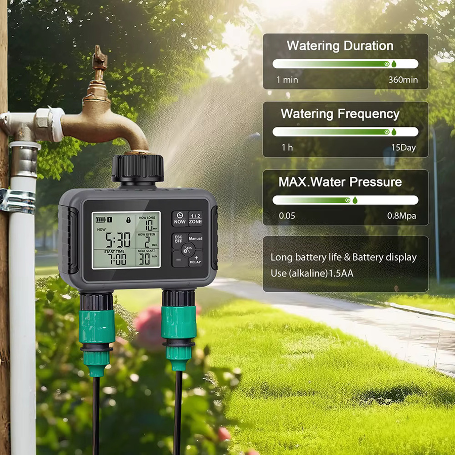 JUANJUAN Gartenwasser-Timer mit 1, 2 oder 3 Zonen, programmierbarer automatischer Bewässerungstimer mit Regenverzögerung für Rasen und Hof - Bild 3
