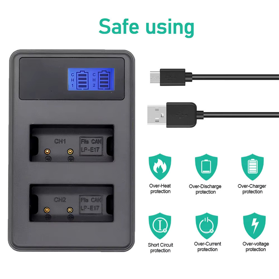 Canon LP-E17 Dual-Slot Ladegerät mit USB-C-Schnittstelle in Schwarz für Canon Kameras Rebel T6i, T7i, T8i, SL3, T6s, 200D, 800D und EOS 250D - Bild 3