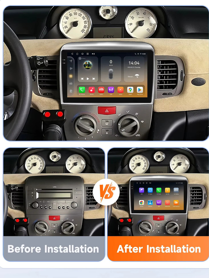 Hizpo Android 14 Autoradio für Lancia Ypsilon 2006-2011 mit 8 Kernen, Snapdragon 6115, GPS, 4G, Carplay und 360 Kamera in Schwarz - Bild 4