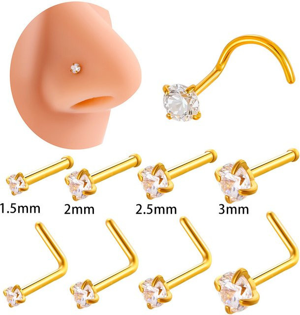 mling Nasenringe Edelstahl, Zirkonia, Gold, Unisex - Bild 1
