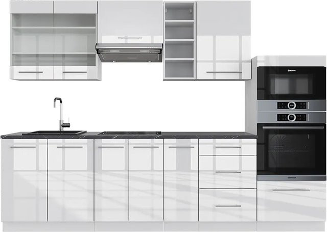 Vicco Fame-Line Küchenzeile Weiß Hochglanz und Anthrazit, Breite: 280 cm - Bild 1