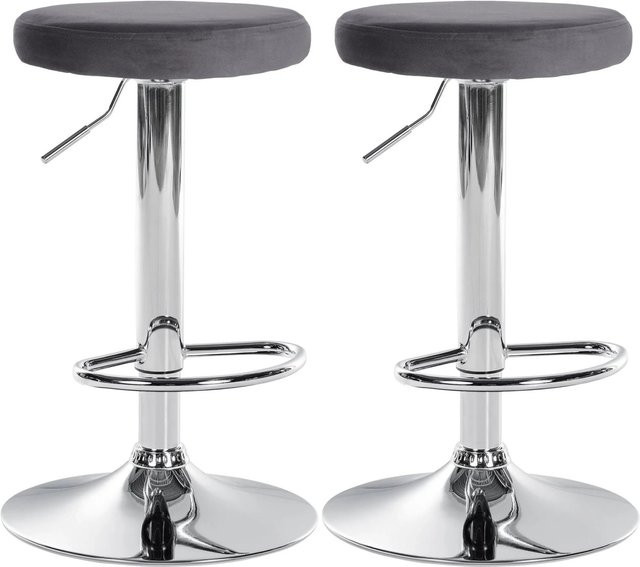 DELUKE 2er Set Barhocker KAZON aus Samt in Dunkelgrau mit silbernem Fuß, höhenverstellbar und drehbar, B/T/H: 38,5 x 38,5 x 60 cm - Bild 1