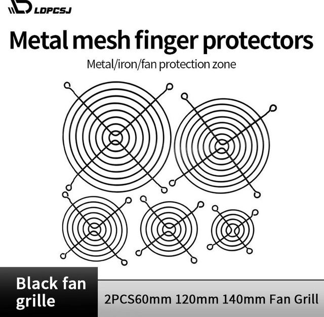 LDPCSJ 2er-Set Metallgeflecht Lüftergrills zum Fingerschutz für Computergehäuse in Schwarz, Größen: 60 mm, 120 mm und 140 mm - Bild 1