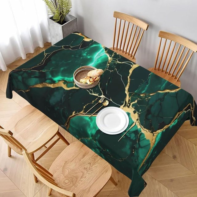 Rechteckige Tischdecke mit Marmorstruktur von JINGYUE Pet in Cyan Grün Gold, B: 140 cm, L: 160 cm - Bild 1