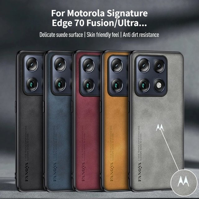 Business M LOGO Schafsleder-Lederhülle für Motorola Signature Edge 70 Ultra Fusion X70 Air Pro in Braun mit Silikon-Stoßfänger-Abdeckung - Bild 1