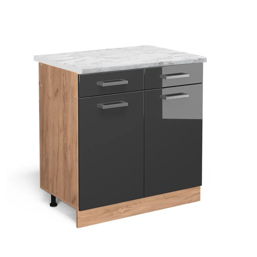 Vicco R-Line Schubladenschrank für die Küche in Anthrazit Hochglanz mit Marmor-Optik, Breite: 80 cm - Bild 2