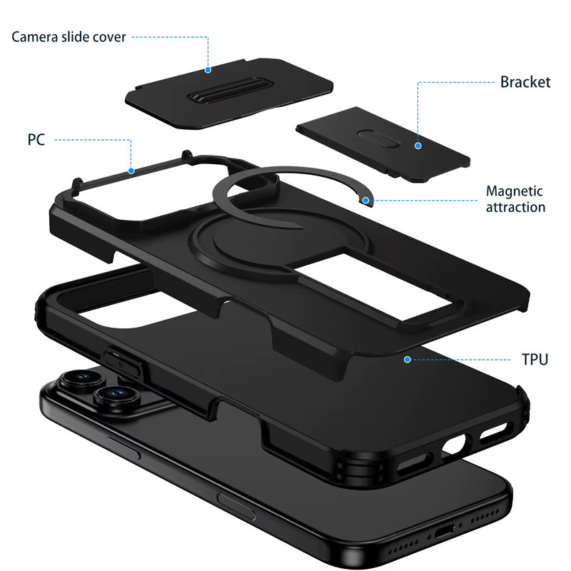 Rüstung Funda Schutzhülle mit Kamera-Objektivschutz und kabelloser Ladefunktion für Apple iPhone 17 Pro Max und iPhone 17 Pro Air, Schwarz - Bild 5