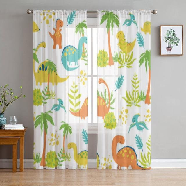 A Family Of Home Textiles Jurassic Cartoon Dinosaurier Kinder Vorhänge aus Tüll, Mehrfarbig, B/H: 135 x 114 cm - Bild 1