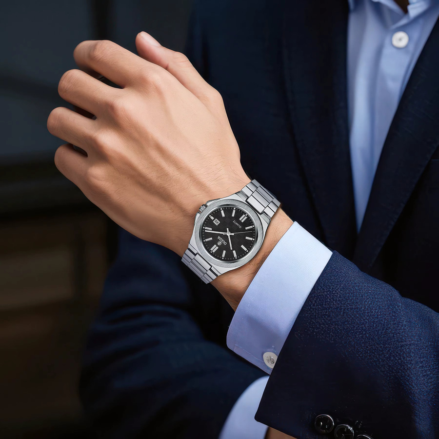 OGEDA Chronograph Armbanduhr, Edelstahl, Quarz, Schwarz, Herren - Bild 5