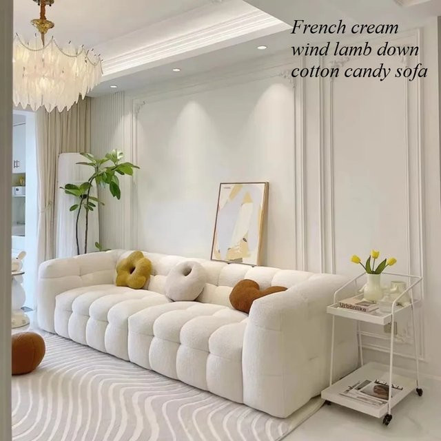 OVOZI Modulares Wohnzimmer-Sofa in Weiß mit Bouclé-Stoff und passenden Dekokissen im modernen Design - Bild 1