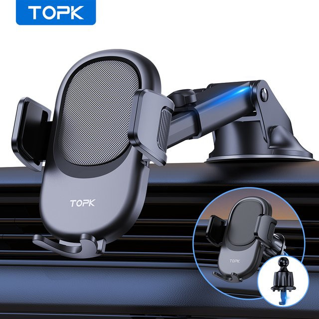TOPK 3-in-1 Autotelefonhalterung in Schwarz, universelle Halterung für Armaturenbrett und Lüftungsschlitz als Freisprechständer für dein iPhone - Bild 1