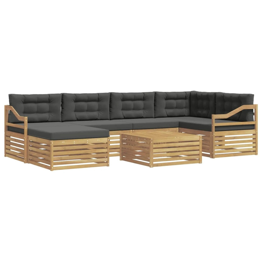 vidaXL Outdoor-Sofagarnitur 7-teilig in L-Form aus Akazienholz mit Kissen in Weiß und Anthrazit - Bild 2