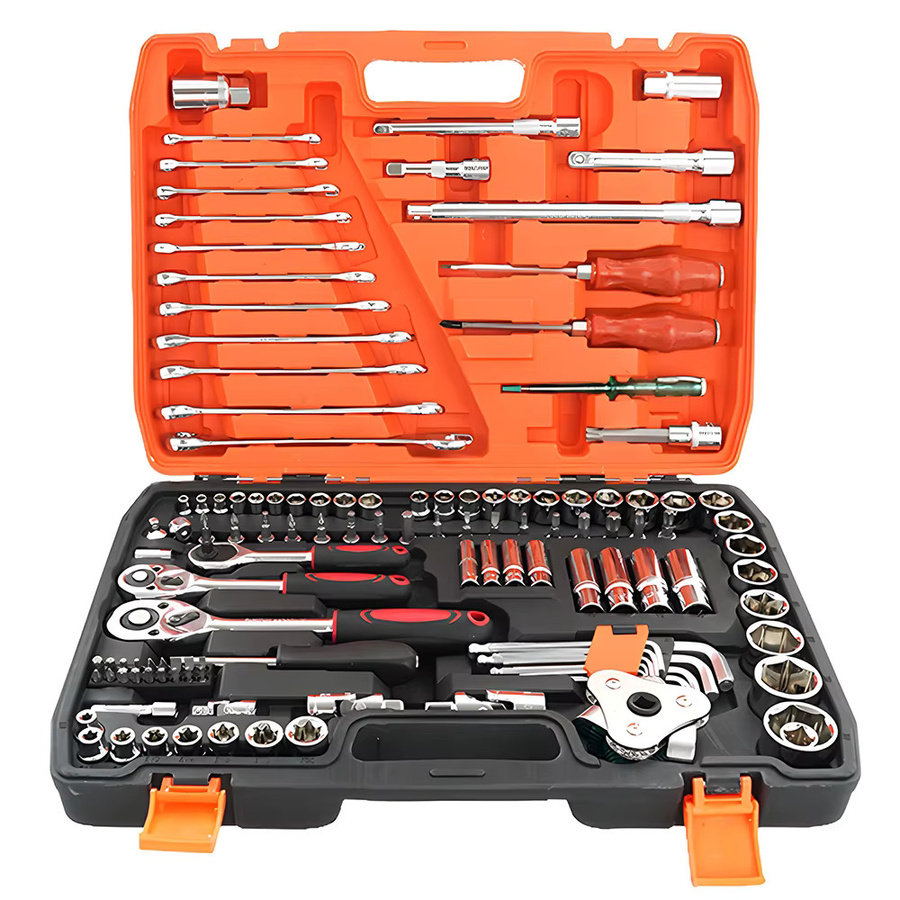 Podofo 121-teiliges Ratschen- und Steckschlüssel-Set in Multicolor mit 1/2 Zoll, 3/8 Zoll und 1/4 Zoll Ratschen sowie Hülsen und Kombischlüsseln für Autoreparaturen und Mechanikerarbeiten - Bild 6