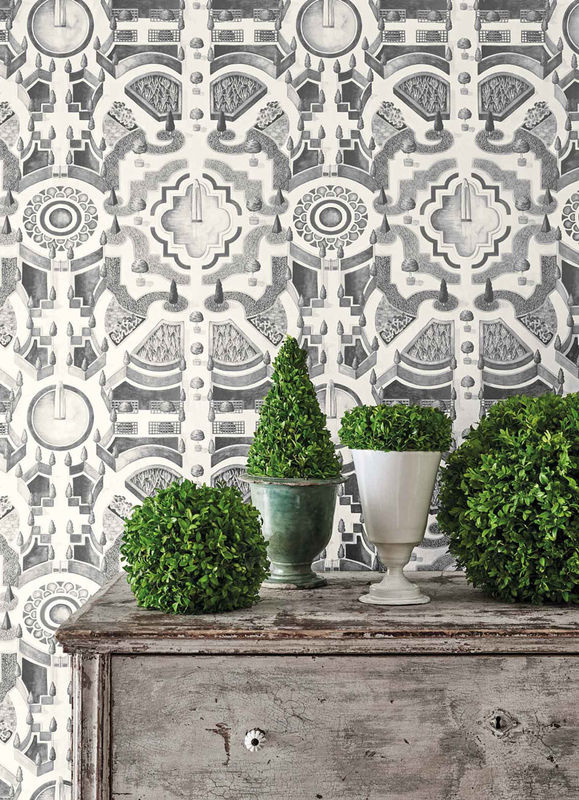 Cole & Son Tapete Topiary Grey Botanical Non-Woven Geometric Classic Garden Design - Bild 2