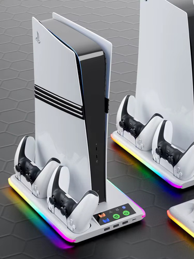 Sony Gaming Station Standfuß für PS5 Slim und PS5 Pro mit RGB-Beleuchtung und Kühlventilator in Weiß - Bild 4