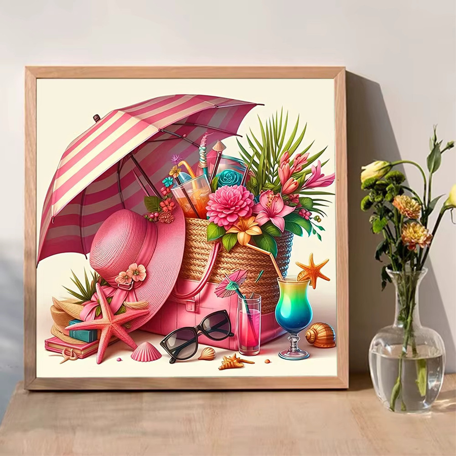 Momoart Diamant-Malerei Landschaft mit Schmetterling und Pilzen als Mosaik-Stickerei in Multicolour, B/T/H: 20 x 20 x 20 cm - Bild 3