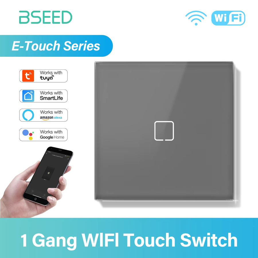 BSEED E-Serie WLAN Touch-Schalter mit grauer Glasoberfläche für Tuya Smart Life und Alexa App-Steuerung, 1/2/3-Wege Wandschalter mit Hintergrundbeleuchtung, 10A - Bild 2