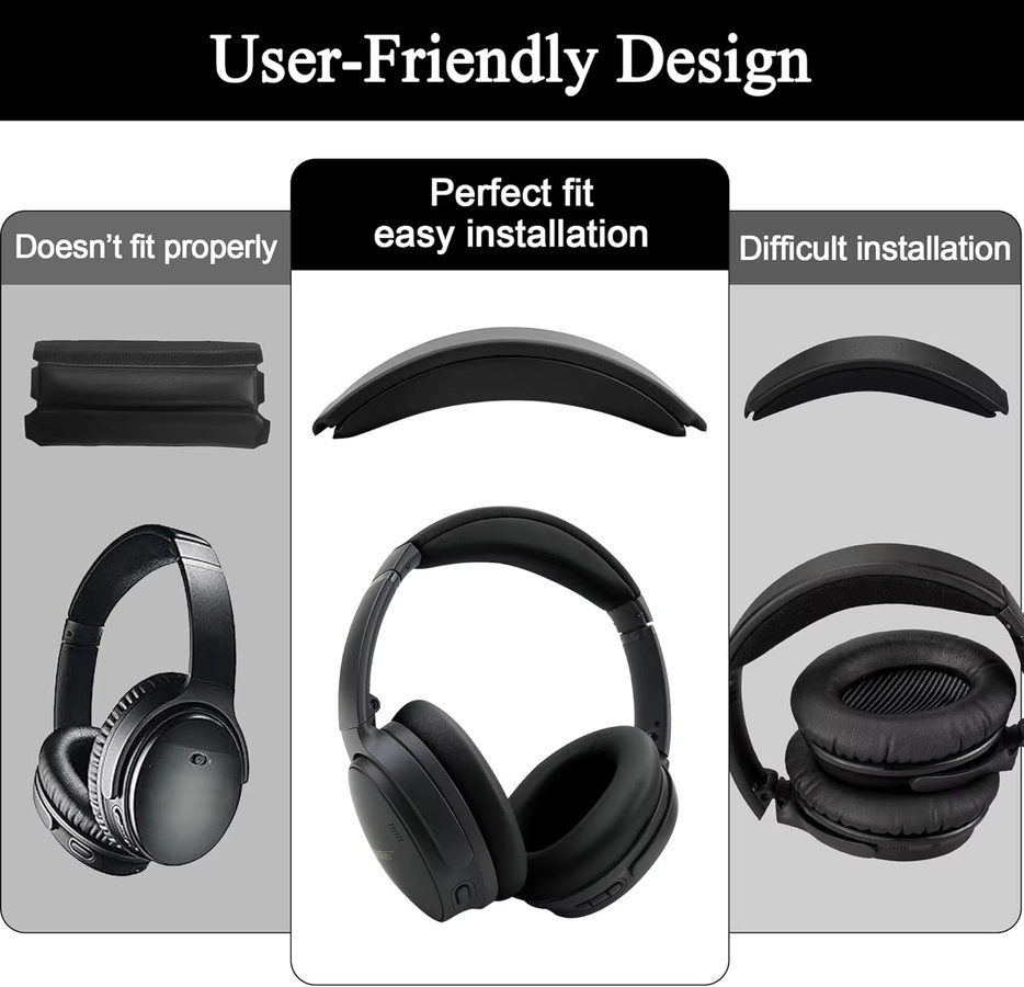 KUTOU Ersatz-Kopfbandkissen und Ohrpolster für Bose QC35 und QC45 Kopfhörer mit Geräuschisolierung aus Memory Foam in Schwarz oder Weiß - Bild 5