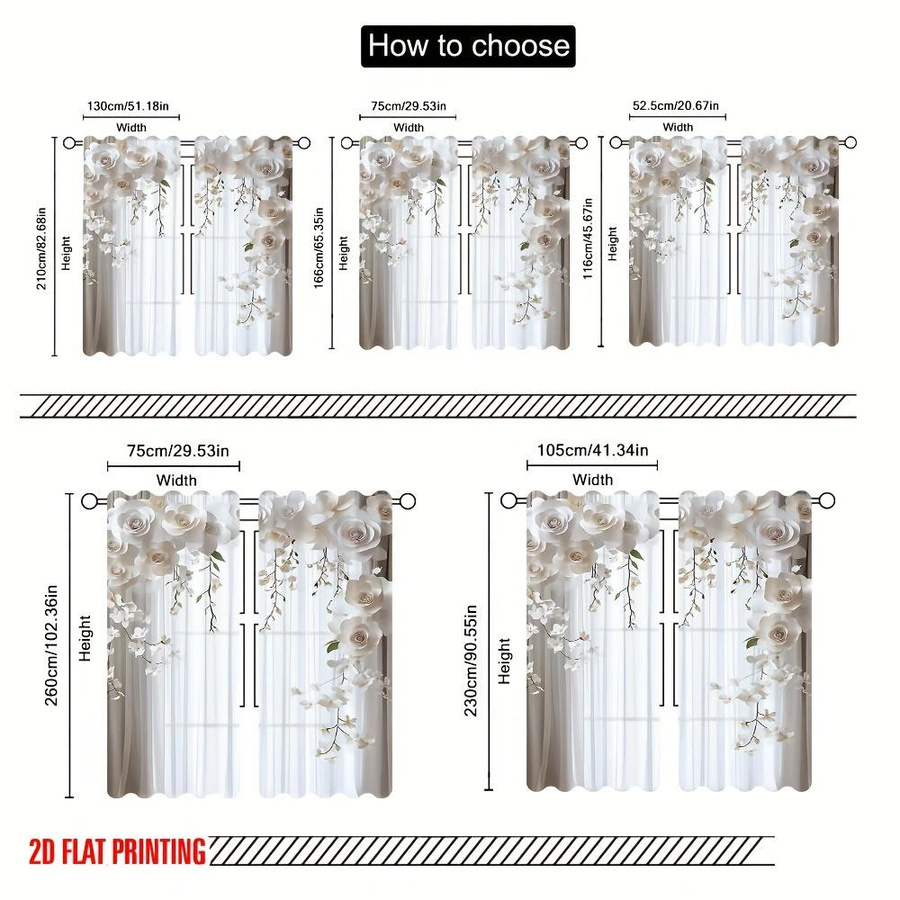 2 Stück transparente weiße Vorhänge mit floralem Design aus Polyester, B/H: 76 x 165 cm - Bild 2