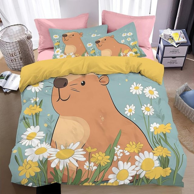 Flylo Capybara Bettwäsche Set mit 3D-Tierdesign aus Mikrofaser, Blau, B/H: 260 x 240 cm - Bild 1