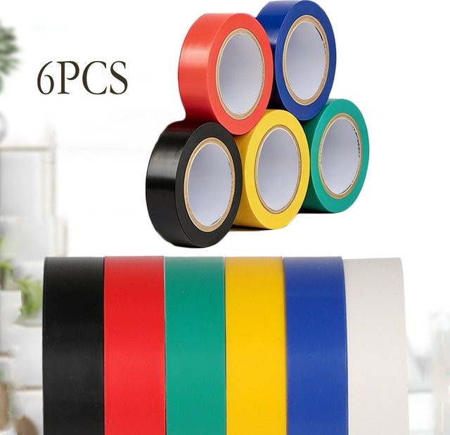 6er-Set isolierendes PVC-Klebeband in Schwarz und Multicolour, wasserdichtes Isolierband für Drähte mit hoher Viskosität - Bild 1