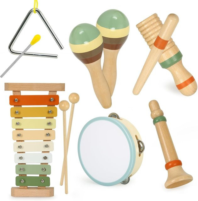 izyKoady Musikinstrumente Montessori Holz, Schlaginstrumenten-Set, 6/8 Stück, ab 3 Jahre - Bild 1