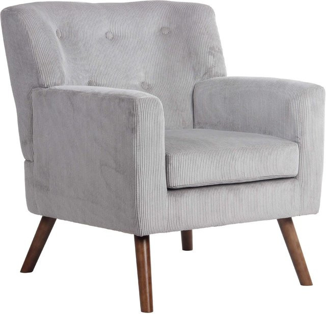 DELUKE Lounger Sessel MUSCAT Cord in Grau mit Armlehnen und Holzgestell, B/T/H: 72 x 74 x 80 cm - Bild 1