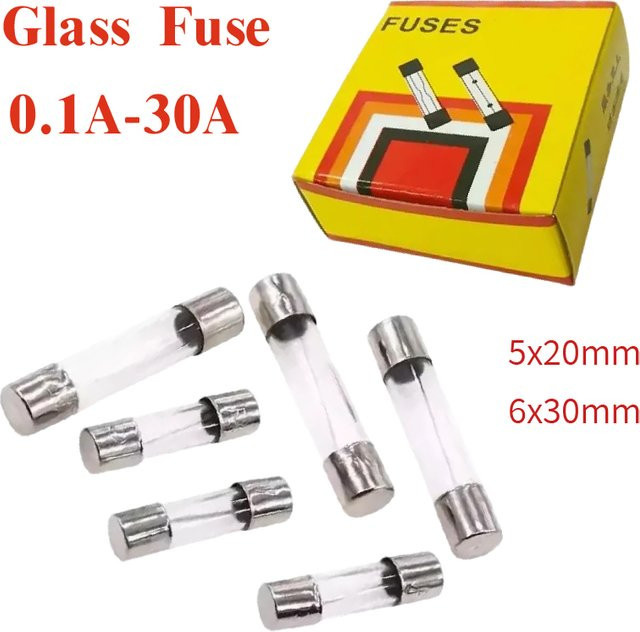 Glasrohrsicherungen Set in Transparent mit 5 x 20 mm und 6 x 30 mm für 0,1 A bis 30 A - Bild 1