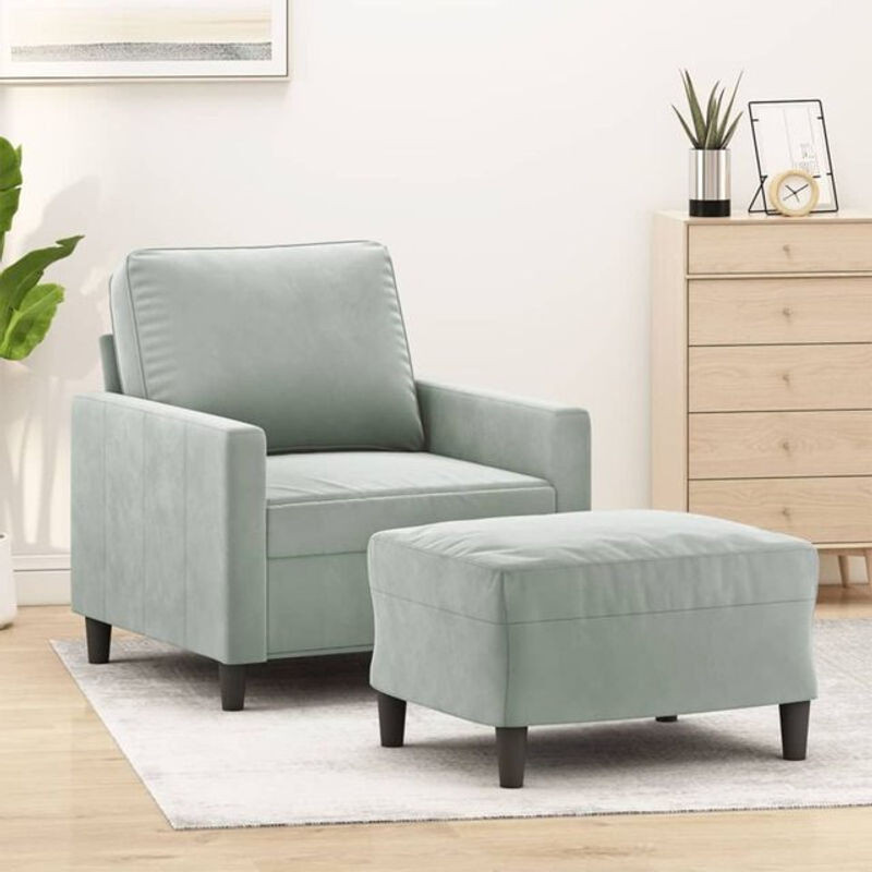 Modernes Relaxsesselset mit Hocker von vidaxl in Grau aus Samt - Bild 1