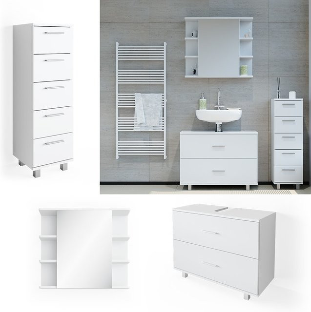 Vicco Badmöbel Set Ilias Weiß, 3-teilig mit Spiegel, Kommode und Unterschrank mit Breite: 80 cm - Bild 1