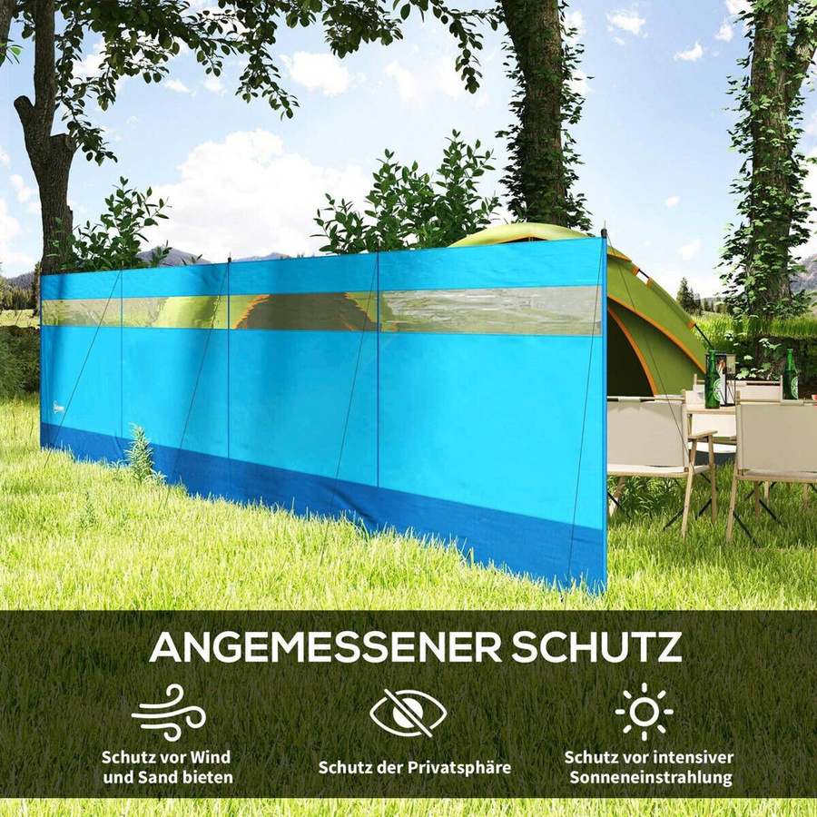 Outsunny Camping Windschutz mit 4 Paneelen und Sichtfenster, Blau, B: 725 cm, H: 140 cm - Bild 3