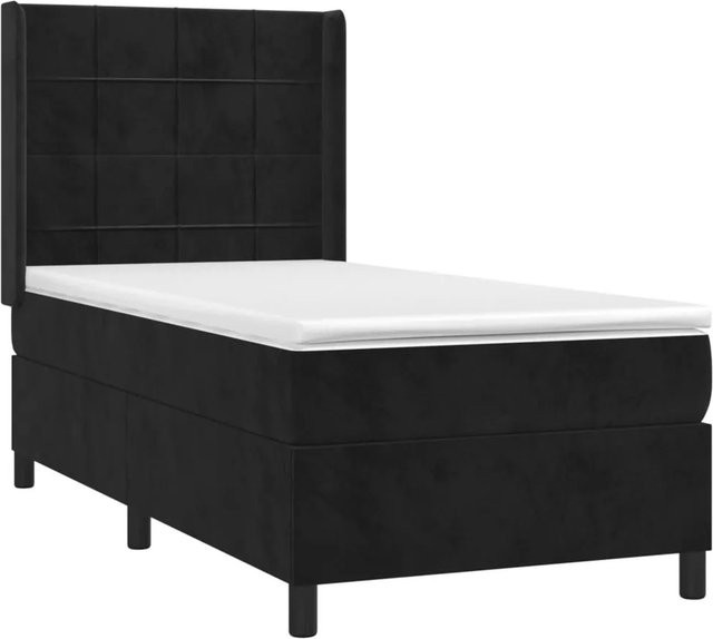vidaXL Boxspringbett mit Matratze in Schwarz, Samt, mit LED-Unterbettbeleuchtung und USB-Ladeport, Hybrid-Bett mit Taschenfederkern, B/T/H: 100 x 200 x 118 cm - Bild 1