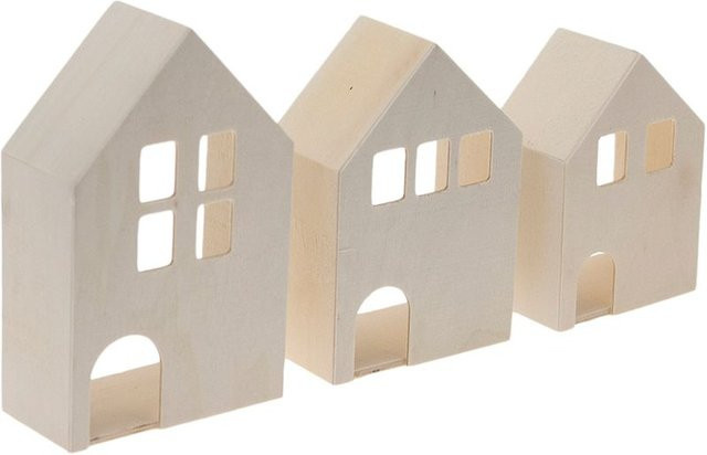 3er-Set 3D Holzhäuschen von stafil in Beige aus Holz für Tabletop-Dekoration - Bild 1