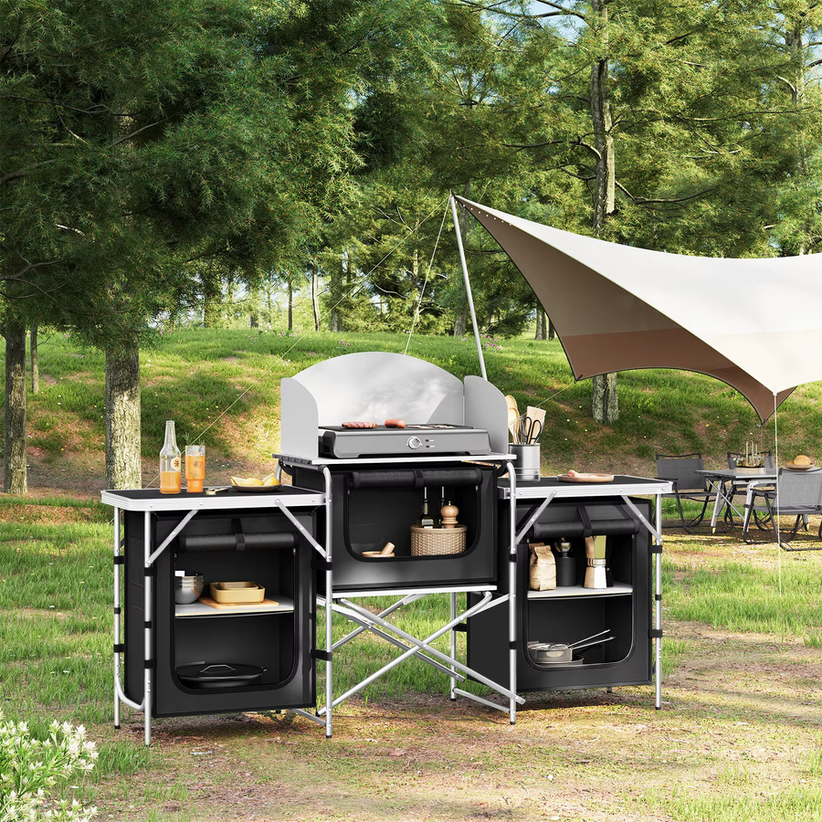 WOLTU Klappbarer Camping-Küchenschrank aus Aluminium in Schwarz mit Arbeitsplatten und Stauraum für Outdoor-Picknick und Grillen - Bild 7