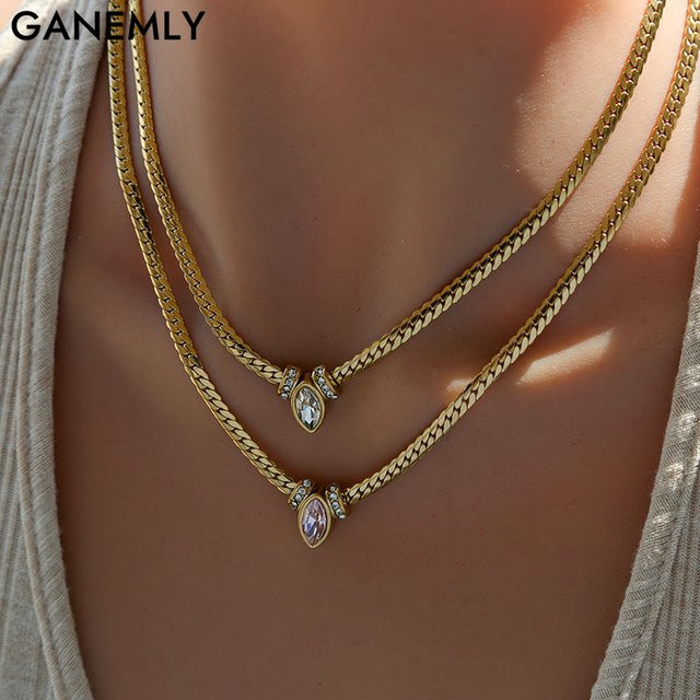 GANEMLY Halskette, Edelstahl, Zirkonia, Gold, Damen - Bild 1