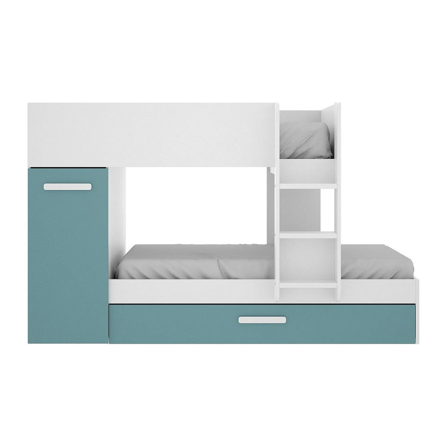 Etagenbett Anthony von Vente-unique in Türkisblau und Weiß mit Schubladen, Höhe: 243 cm, B/T: 90 x 190 cm - Bild 2