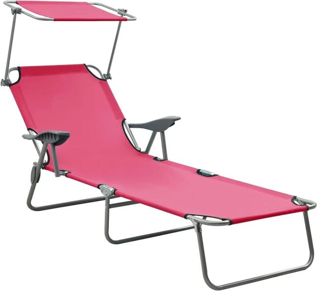 vidaXL Sonnenliege aus Stahl mit Sonnenschutz und verstellbarer Kopfstütze in Rosa - Bild 1